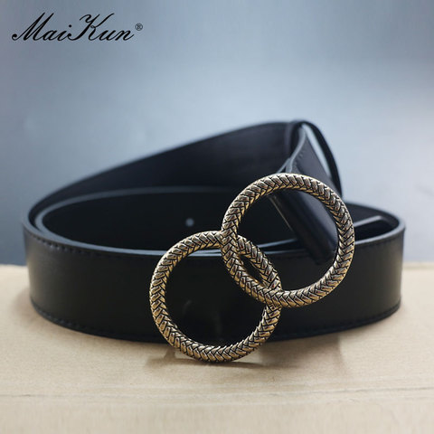 Maikun-ceinture en cuir pour femmes, Double anneau, boucle, ceinture, motif tendance, pour Jeans, pantalons ► Photo 1/6