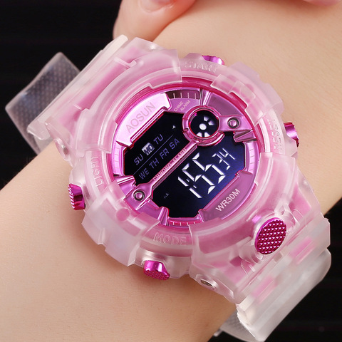 UTHAI-montre de Sport pour enfants CE35, montre-bracelet numérique pour filles et garçons, horloge électronique, transparente, gelée étanche pour la natation ► Photo 1/5