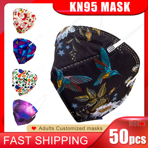 Expédition rapide! Masque facial jetable de noël KN95, 50 pièces, 4 plis, Anti-poussière, respirant, à la mode, couverture buccale personnalisée ffp2, kn95 ► Photo 1/6