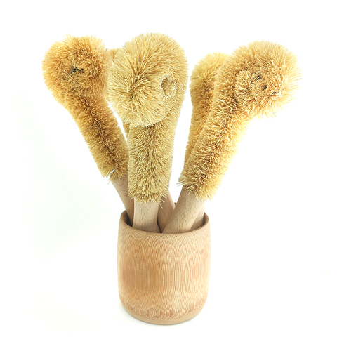 Brosse de nettoyage de cuisine marron en fibre de coco naturelle, fibre de chanvre, antiadhésive, pour poêle, pour le lavage de la vaisselle, pour bouteille ► Photo 1/6