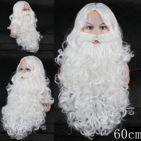 Cadeau de noël père noël perruque et barbe cheveux synthétiques court Cosplay perruques pour hommes blanc postiche accessoires Santa barbe ► Photo 1/6