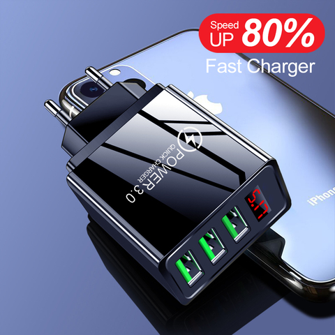 5V 3.1A affichage numérique chargeur USB universel pour iPhone Charge rapide 3.0 3 ports USB Charge rapide pour Samsung Xiaomi chargeur ► Photo 1/6