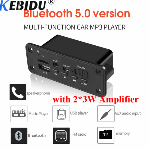 Kebidu 2*3W amplificateur DC 5V MP3 WMA sans fil Bluetooth 5.0 décodeur carte Module Audio USB FM TF enregistrement Radio entrée AUX pour voiture ► Photo 1/6