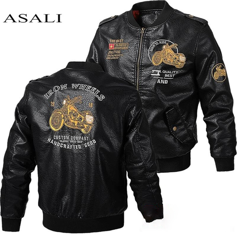 Blouson en similicuir PU homme, col montant, coupe cintrée, décontracté, pour motard, S-5XL ► Photo 1/6