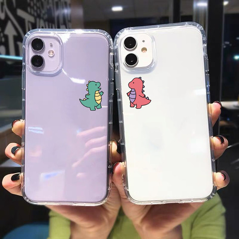 GYKZ Dinosaure Mignon Couple D'ours Clair Pour iPhone 12 11 Pro XS MAX XR X SE20 7 8 6Plus Animal Housse En Silicone Souple Coque ► Photo 1/6