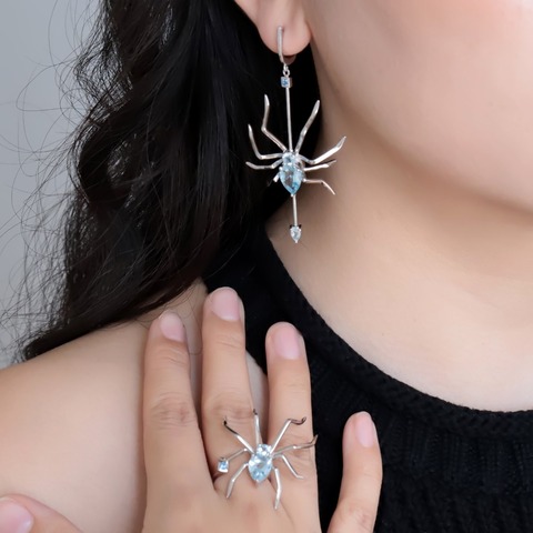 Gemmes-ensemble de bijoux pour femmes, en argent Sterling 925, Kit de bijoux araignée, 8.83Ct, topaze, pierres précieuses, pierres précieuses, topaze bleu ciel naturelle ► Photo 1/6