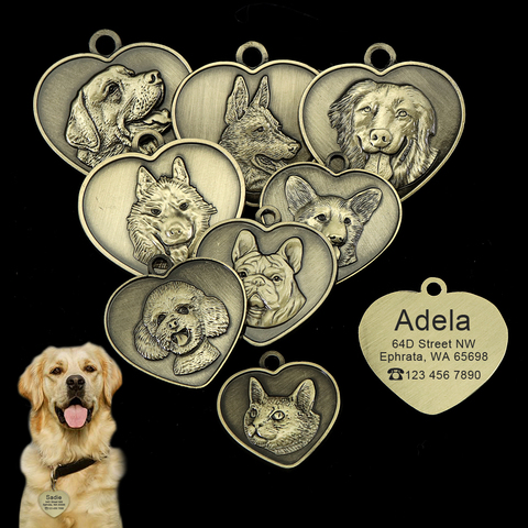 Étiquette d'identification pour chien et chat à gravure gratuite, collier Anti-perte, plaque signalétique pour chiots et chats en forme de cœur, pendentifs ► Photo 1/6