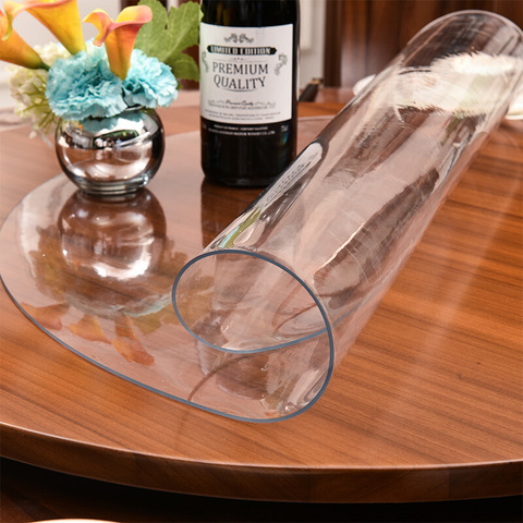 Nappe ronde, transparente en PVC, imperméable, avec motif d'huile, couverture de Table en tissu de verre doux, de cuisine ► Photo 1/6