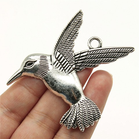 WYSIWYG-pendentifs d'oiseaux, couleur argent Antique, pendentifs grand oiseau, 68x61mm, 1 pièce ► Photo 1/1