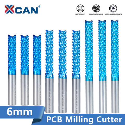 XCAN – fraise en carbure de maïs, tige de 6mm, PCB, fraise en bout, Nano revêtu bleu, routeur CNC pour Machine à graver ► Photo 1/6