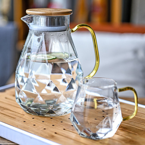 Ensemble de théière pour eau chaude et froide, Texture diamant 1,5 l, cafetière transparente, résistant à la chaleur ► Photo 1/6