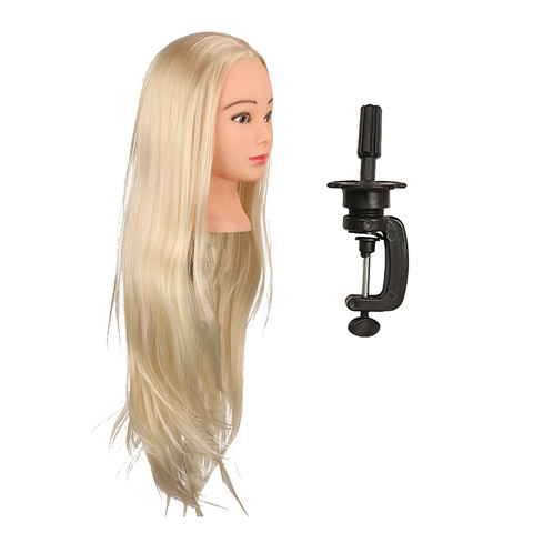 26 'salon de coiffure pratique formation tête modèle longue droite cheveux dorés Mannequin poupée tête avec support cheveux Mannequin tête ► Photo 1/6