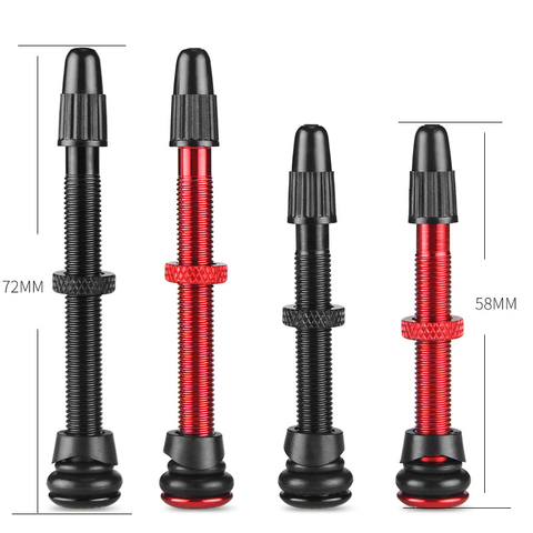 1 paire de tiges de Valve sans tube et noyau, pour vélo vélo, Presta 58mm/72mm, en alliage d'aluminium, sans Tubes, rouge/noir ► Photo 1/6