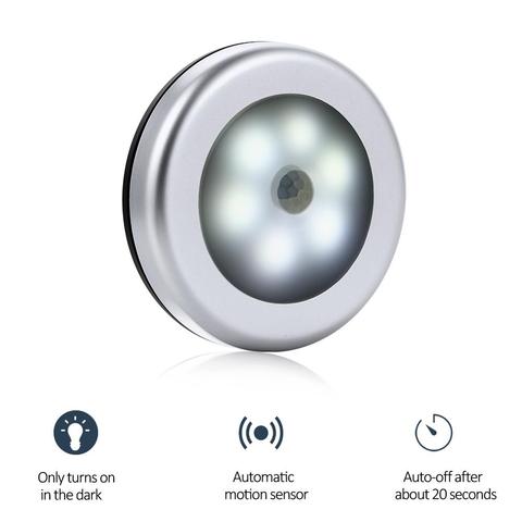 LumiParty Infrarouge PIR Motion Sensor 6 Led Nuit Lumière Magnétique Sans Fil Détecteur Mur Lampe Lumière Auto On/Off Argent couleur ► Photo 1/6