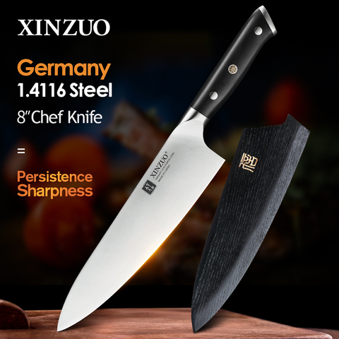 XINZUO couteau de Chef allemand 8.5 pouces, 1.4116 couteaux de cuisine en acier inoxydable, nouveauté accessoires de cuisine avec manche en ébène ► Photo 1/6