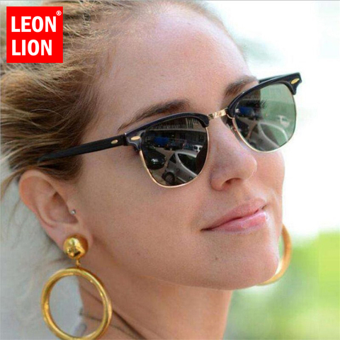 LEONLION demi métal lunettes De soleil hommes femmes marque lunettes De créateur miroir lunettes De soleil mode Gafas Oculos De Sol classique ► Photo 1/6