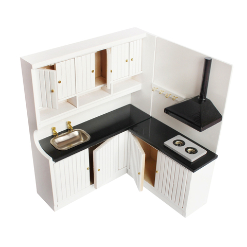 Maison de poupée Miniature armoire de cuisine armoire avec poêle évier ustensiles de cuisine accessoires ► Photo 1/6
