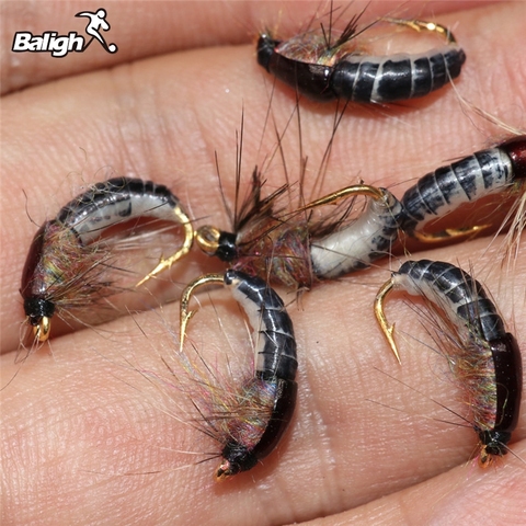 6 pièces #12 laineux ver brun Caddis nymphe mouche cerf cheveux scarabée truite pêche à la mouche ► Photo 1/6