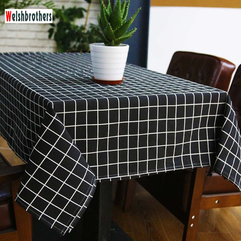 Nappe noir et blanc damier lin nappe rectangulaire cuisine table salon table basse décoration de la maison s2022 ► Photo 1/1