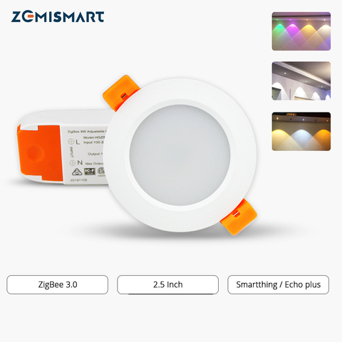 Zemimart Zigbee 2.5 pouces RGBW lampe Downlight Led écho Plus SmartThings Solution d'éclairage intelligent ► Photo 1/6