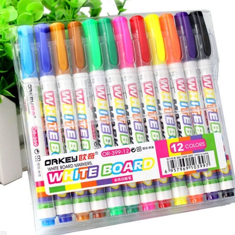 12 pièces nouveau 12 couleurs tableau blanc fabricant stylo tableau blanc marqueur liquide craie effaçable verre céramique fabricant stylo bureau fournitures scolaires ► Photo 1/6