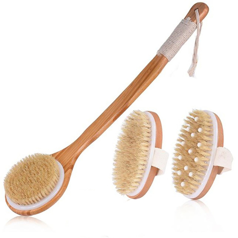 Brosse de bain à poils exfoliants en bois pour homme et femme, SPA, Massage, douche, soins de la peau, sèche ► Photo 1/6