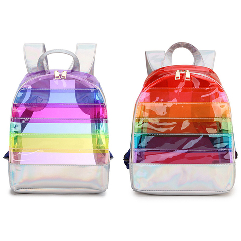 Sac à dos sac à dos rayures colorées en plastique sac à dos Transparent dames sac de voyage dames sac ► Photo 1/6