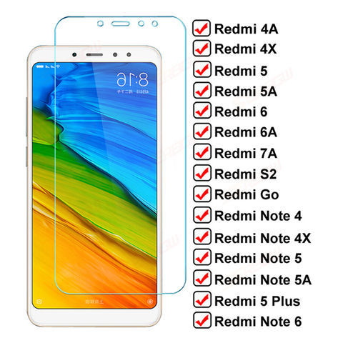 Verre de protection plein écran 9D sur Redmi Note 4 4X 5 5A 6 Pro verre pour Xiaomi Redmi 4X 4A 5A 5 Plus 6 6A S2 Go 7A Film trempé ► Photo 1/6