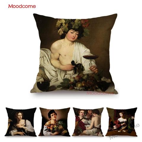 Housse de coussin en coton et lin pour femme, célèbre artiste italien Caravaggio, peinture à l'huile, Style Baroque, décoration de canapé ► Photo 1/6