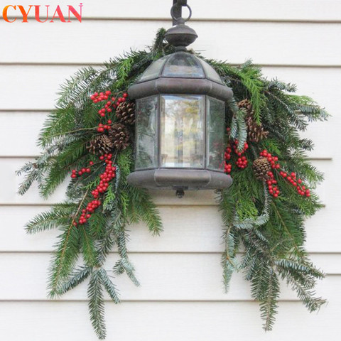 Guirlande de fleurs de baies artificielles en rotin, couronne suspendue avec des fleurs de pin, décorations pour fête de noël à la maison ► Photo 1/6