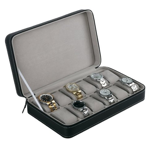 12 fentes en cuir PU boîtes de montre boîte de rangement organisateur de luxe bijoux Bracelet montre présentoir boîte noire ► Photo 1/6
