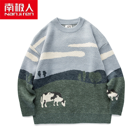 Nanjiren hommes Vêtements Hommes Respirant Pulls Chaud Quotidien Décontracté O-cou Manches Longues Motif Animal Coton Mince Hommes Pull ► Photo 1/6