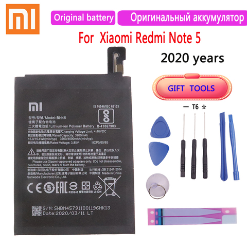 2022 ans Xiaomi 100% nouvelle batterie de remplacement de téléphone d'origine BN45 3900mAh pour Xiaomi Redmi Note 5 Batteries avec des outils gratuits ► Photo 1/6