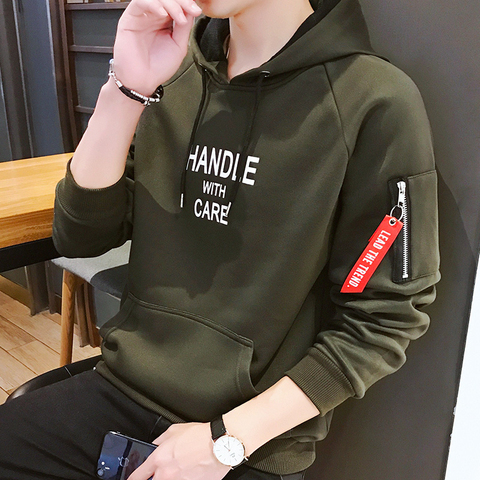 Sweat-shirt à capuche pour hommes, avec poignée imprimée, poches à fermeture éclair latérale, tendance coréenne, tendance, sweat à capuche ► Photo 1/6