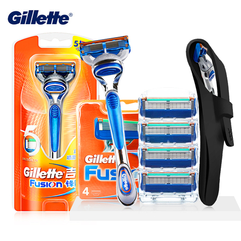 Gillette Fusion-lames de rasoir pour hommes, pour rasoir sûr, Ultra fines, lame tranchante, de rasoir, droite, housse cadeau en Silicone ► Photo 1/6