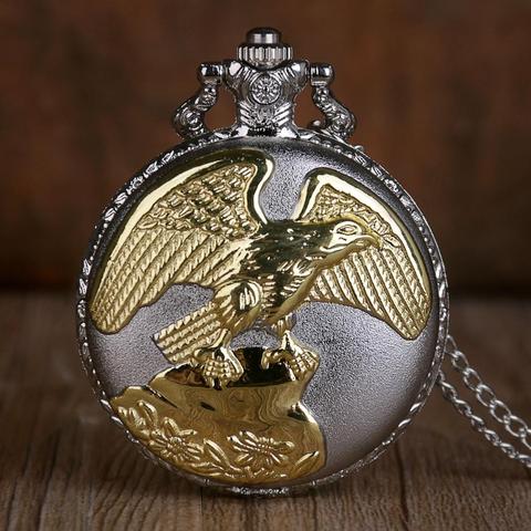 Nouveau Design or argent aigle Quartz montre de poche analogique pendentif collier chaîne montre montre de poche pour hommes femmes montre ► Photo 1/5