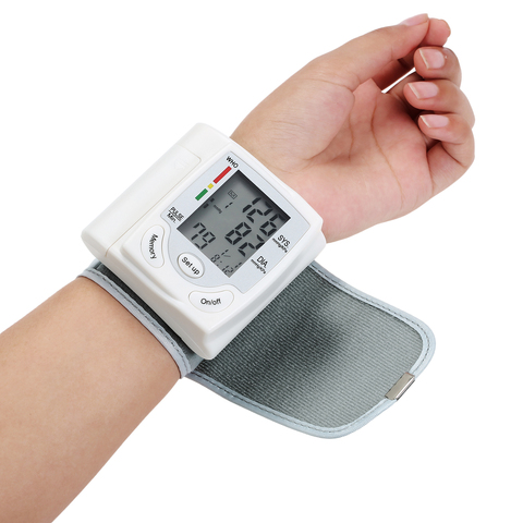 Moniteur de pression artérielle de poignet à affichage numérique LCD automatique Portable, dispositif de mesure de fréquence cardiaque, tonomètre blanc ► Photo 1/6