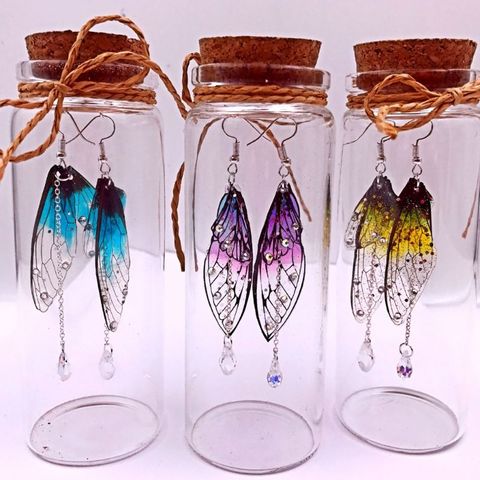 Boucles d'oreilles en libellule, cigale papillon, matériau d'aile, pendentif, bijoux à bricoler soi-même boucles d'oreilles, bricolage ► Photo 1/6