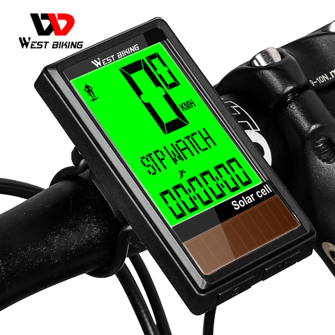 WEST Cycling-compteur de vélo multifonction, à énergie solaire, ordinateur de cyclisme, odomètre de vitesse, chronomètre de vélo, disponible en 5 langues ► Photo 1/6