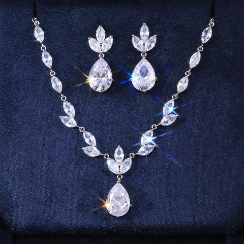 Huitan – ensemble de bijoux pour femmes, collier/boucles d'oreilles de haute qualité, en Zircon brillant en forme de poire, cadeau de saint-valentin ► Photo 1/6