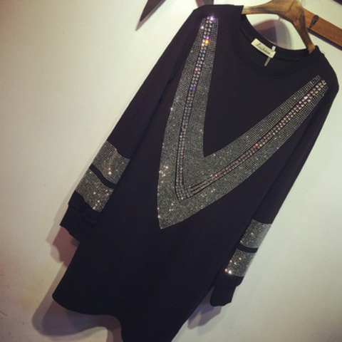 QING MO 2022 printemps strass robe noir mince t-shirt robe Style décontracté en vrac coton robe de haute qualité ZQY1539 ► Photo 1/5