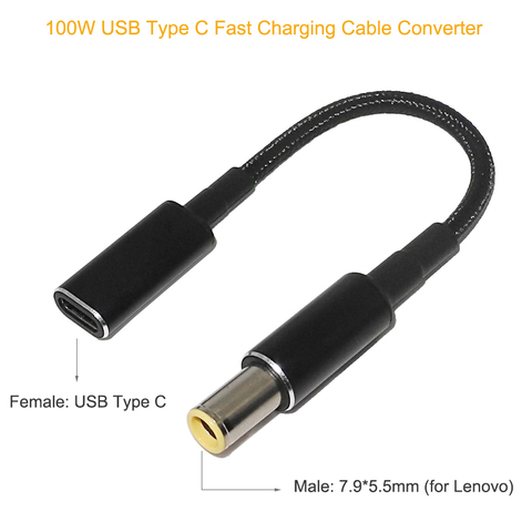 Câble USB type-c 100W pour recharge rapide, cordon de chargeur pour Lenovo Thinkpad T61, T60, T420, T430, USB-C vers connecteur adaptateur d'alimentation pour ordinateur portable ► Photo 1/6