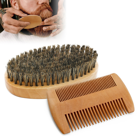 Brosse à barbe et peigne en poils de sanglier pour hommes, Kit de toilettage, vente en gros ► Photo 1/6