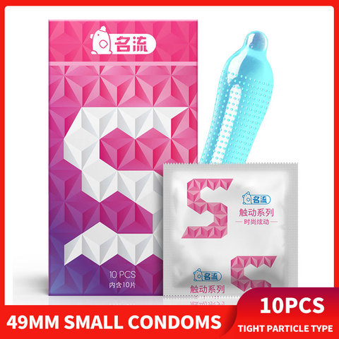 10 pièces préservatif serré petite taille 49mm grande particule G Spot stimuler pointe pointillé préservatif retard éjaculation Contraception sensible ► Photo 1/6