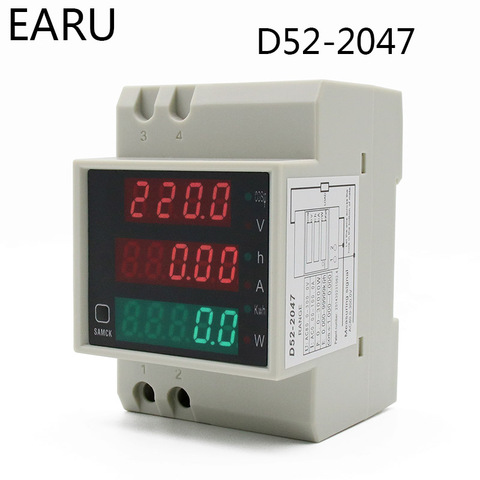 DIN rail-compteur numérique multifonction LED, voltmètre électrique, facteur de puissance actif, AC 80-300V, 200-450V, 0-100A ► Photo 1/6