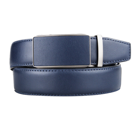 Ceinture de marque en cuir pour homme, ceinture de luxe véritable, en métal bleu, ceinture à boucle automatique, bonne qualité ► Photo 1/6