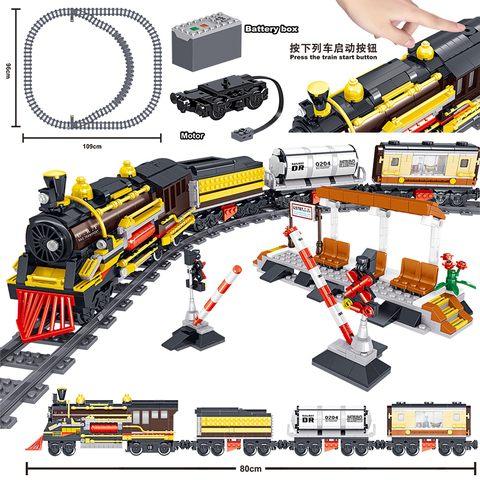 MOC 1464 pièces créateur technique alimenté par batterie électrique classique ville Train moteur Rail blocs de construction briques jouets pour enfants cadeaux ► Photo 1/5