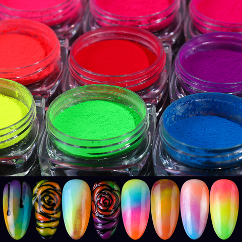 Néon poussière Fluorescence ongles paillettes Pigment Dip poudre vernis à ongles UV Gel coloré décorations pour ongles SAYE01-13 ► Photo 1/6