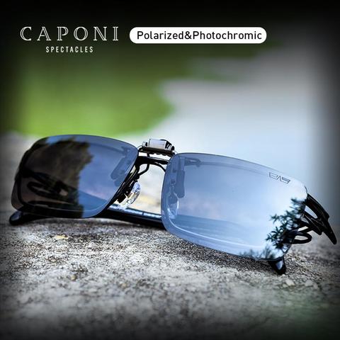 CAPONI – Clip de lunettes de soleil polarisées photochromiques pour hommes, Vintage, de jour et de nuit, protection UV400, lunettes de conduite BS1101 ► Photo 1/6
