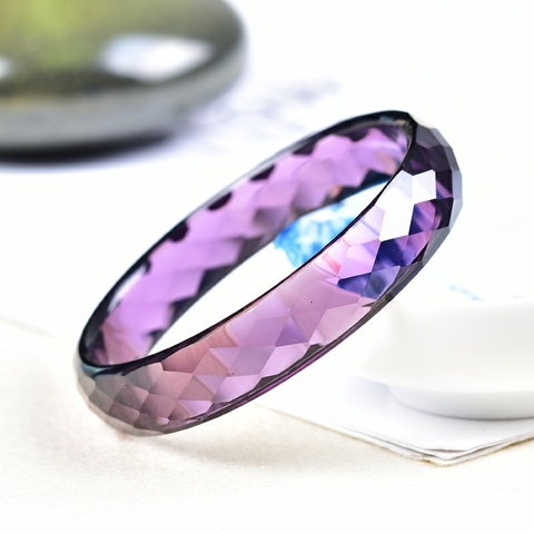 Cristal de Quartz améthyste violet naturel sculpté à facettes coupe femmes bracelet 62mm bracelet AAAA ► Photo 1/5